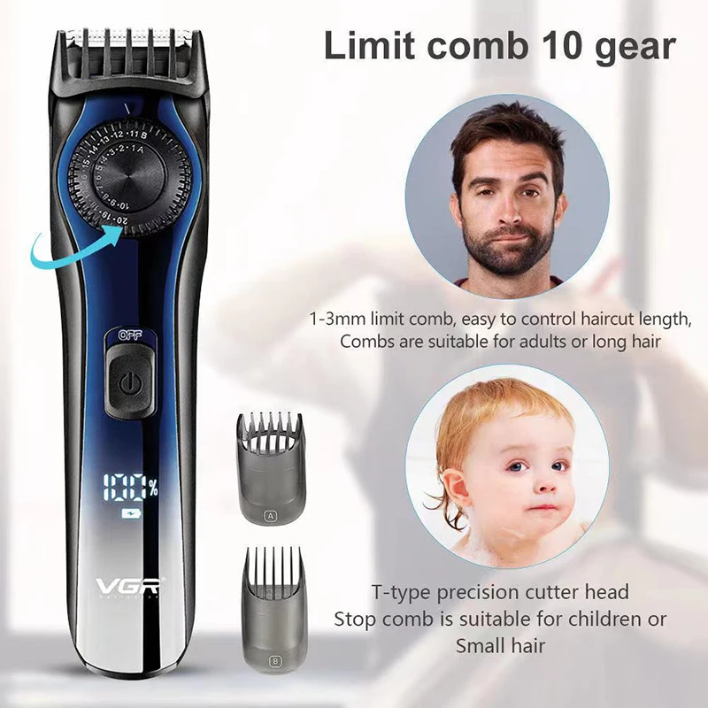 

LCD Hair Clipper Men Razor Powerful Hairs Trimmer Cutting Machine Barber Professional Hair Clipper display Kid 1-20mm adjustable