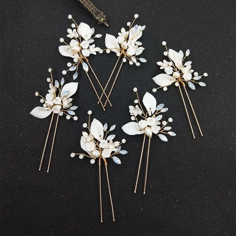Фарфоровый цветочный набор заколок для волос с опалом и кристаллами Свадебные