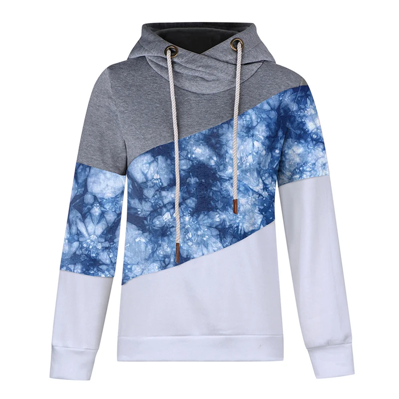 

Autumn Women Hoodies Tie Dye Patchwork Casual Hooded Sweatshirt Drawstring Turtleneck Female Harajuku Hoodies Sweatshirts