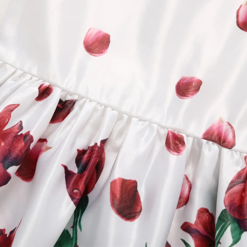 Summer 2020 Girls Dress Cute Cotton O-Neck Sleeveless Casual Print Rose Zipper A-line Vestidos | Детская одежда и обувь
