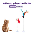 1 шт. забавная игрушка для кошек интерактивные всасывания Весна Pet игрушка с колокольчиком кошка с вращающимся пером нижней присоской игрушка для кошки 