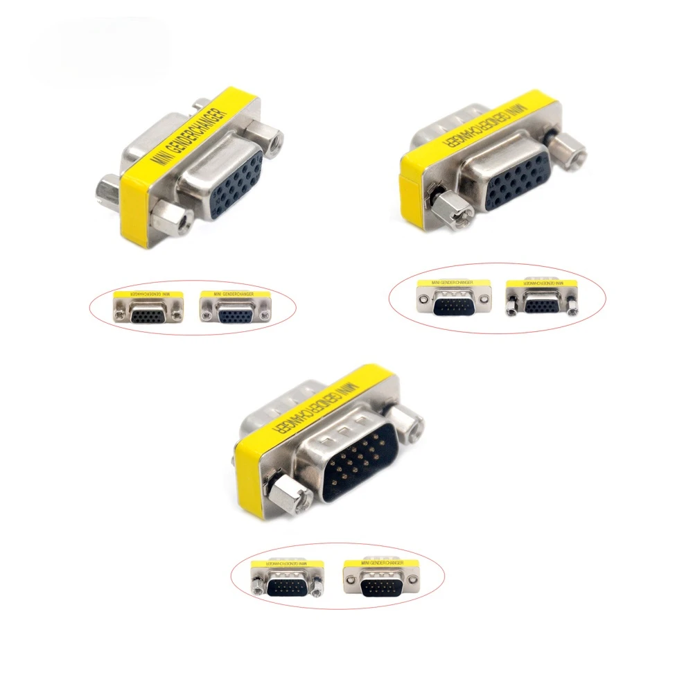 

D-Sub 15 Pin VGA HD SVGA Male Female DB15 MINI Gender Changer Adapter PC VGA Female Connector M/M M/F F/F Cable Extend Converter