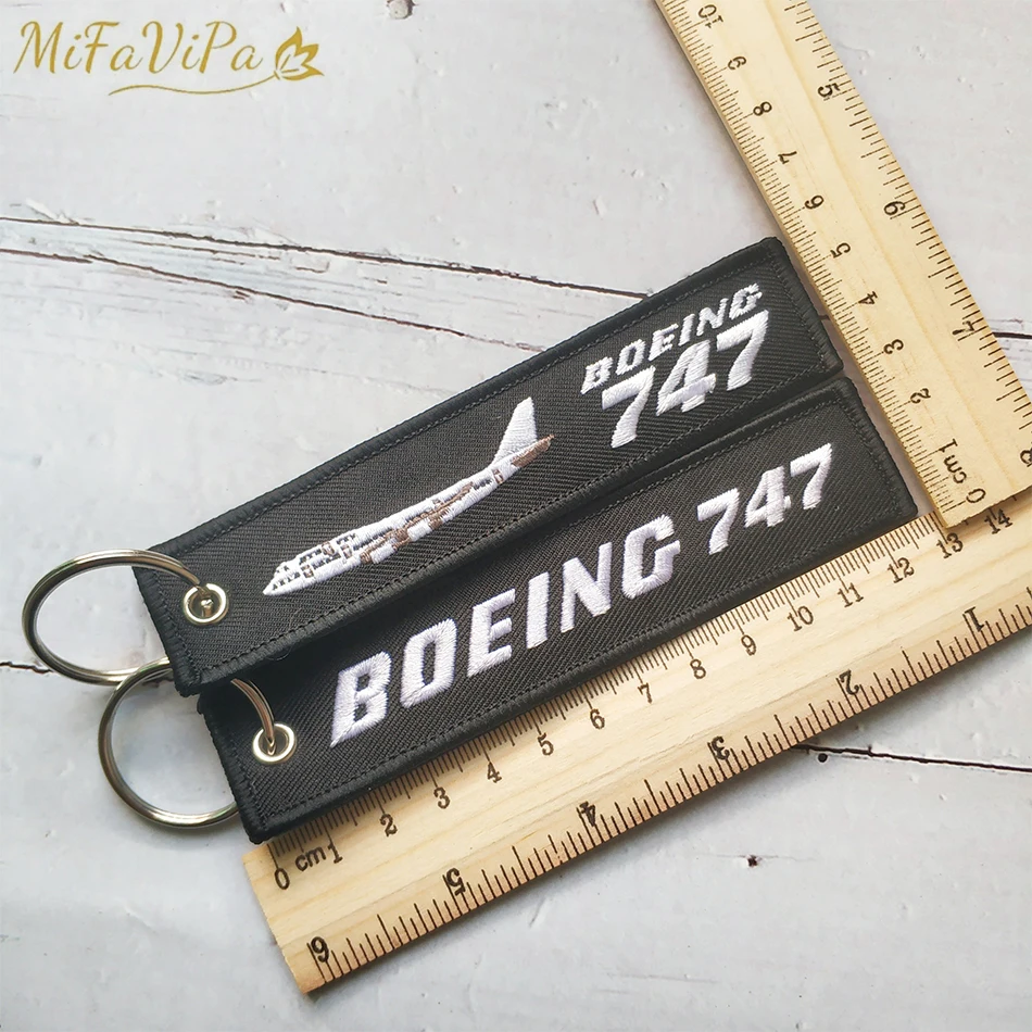 2 PCS Black Embroidery Boeing 747 Fashion Trinket Keychain Phone Strap Aviation Key Chain for Men Gift Luggage Tag Keyrings | Украшения и