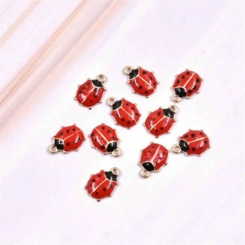 

10 Pcs/set Red Drip Oil Ladybug Beetle Pendant Necklace Jewelry Bracelet Earrings Diy Accessories