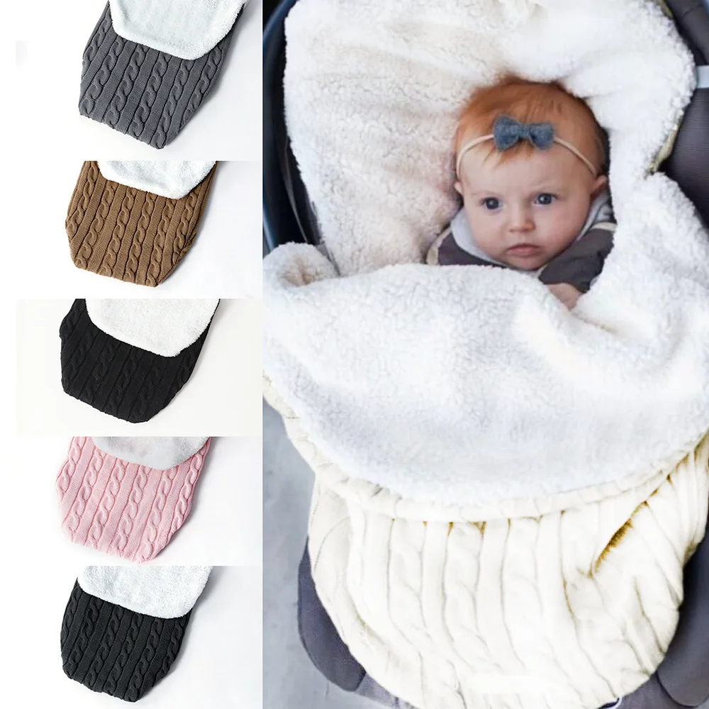 

Hot sale baby plus velvet sleeping bag baby thick knitted warm sleeping bag woolen stroller sleeping bag baby blanket