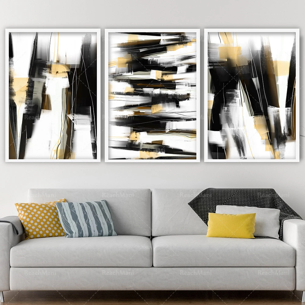 

Prints Abstract Black & Yellow Art Prints from Original Textured Painting Mix Size Wall Poster Decor Gift
