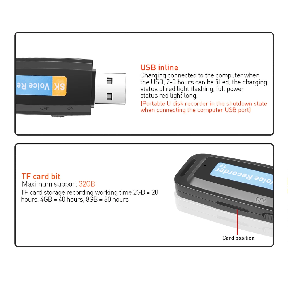 Цифровой аудио-рекордер с U-диском TF флеш-карта USB-диктофон мини-диктофон