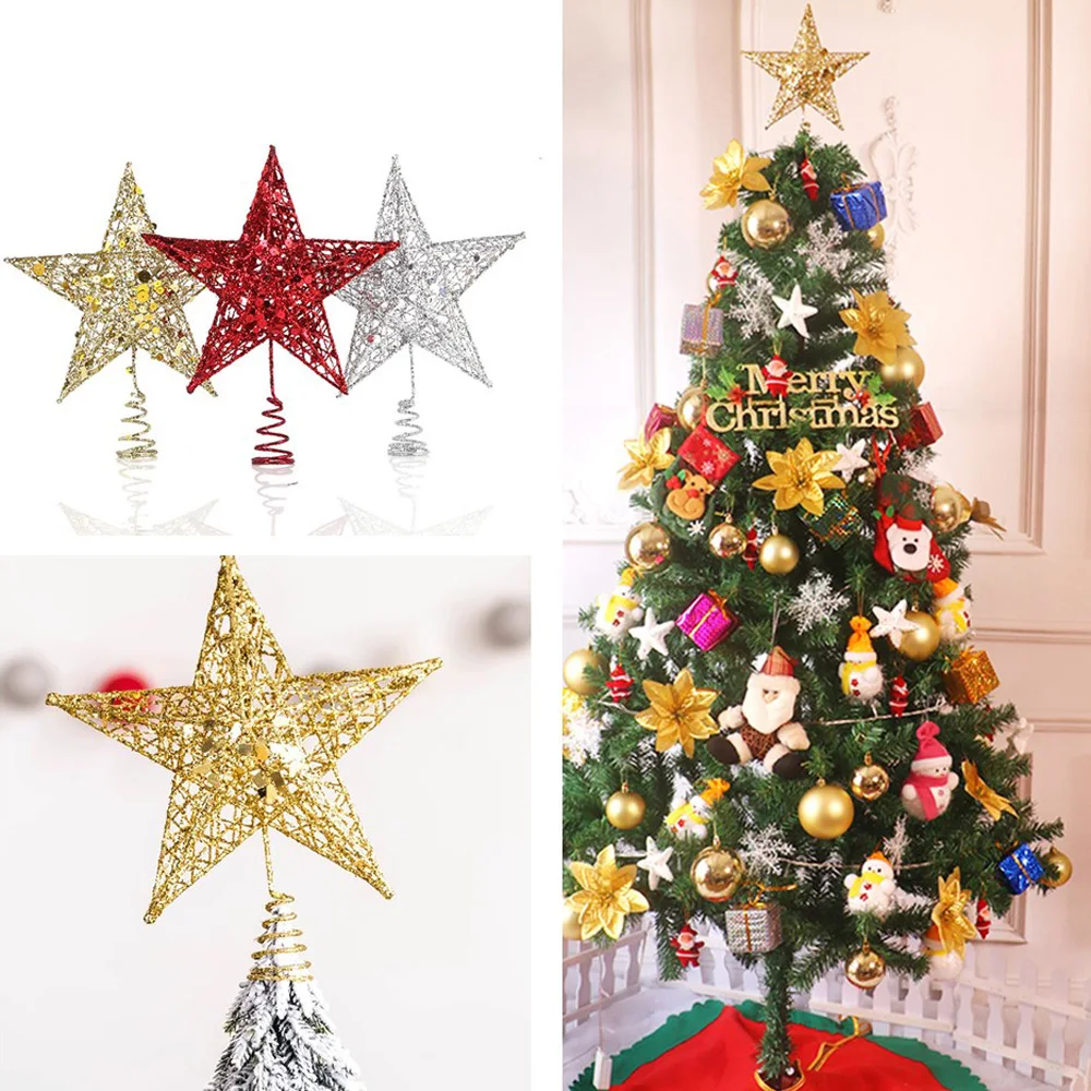 Blingbling Sequin Star Xmas Tree Topper Metal Hollow Glitter Hanging Ornaments DIY Solid Color Shining Christmas Decor PhotoProp | Дом и сад