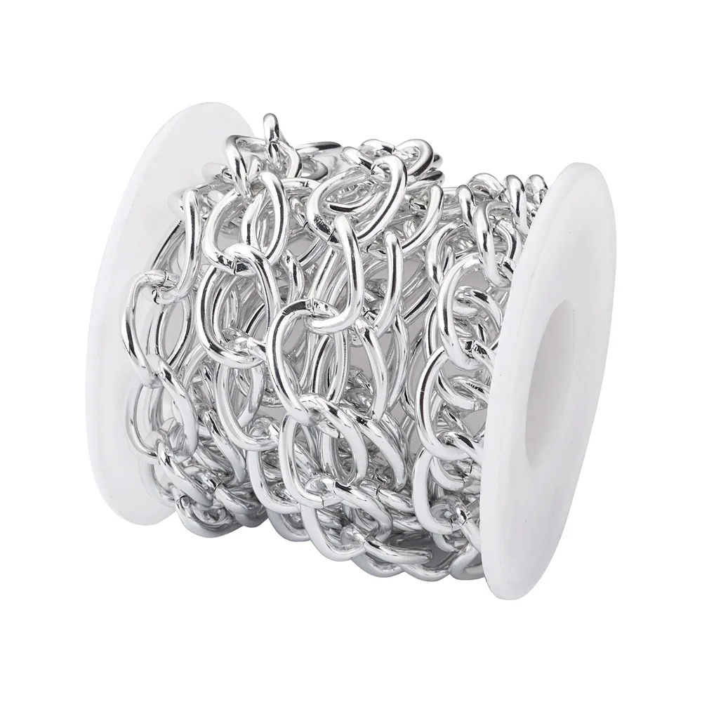 

6.5 Feet Aluminum Curb Chain Link Silver Color Twisted Unwelded 18x13mm with Spool for Necklace Bracelet Jewelry Craft Making