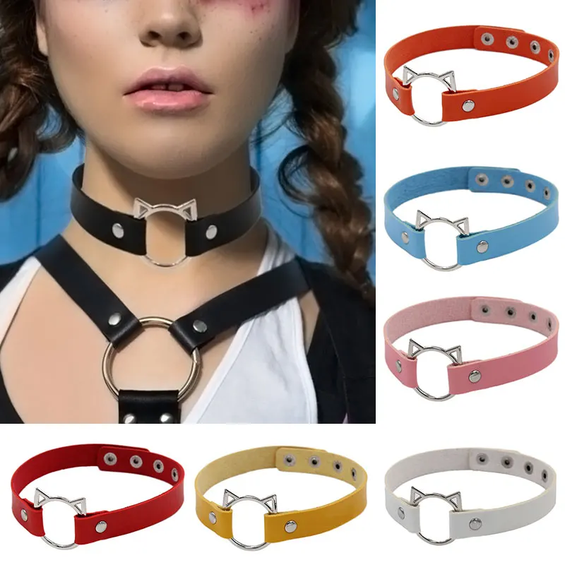 

Gothic Punk Harajuku Necklace PU Leather Cat Ear Choker Lady Collars Fashion Goth Jewelry For Women Necklaces Gift Choker