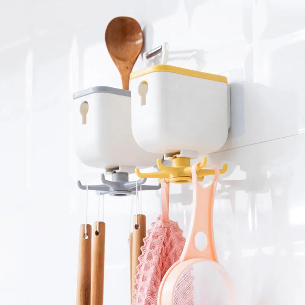 

1PC 360 Degrees Wall Mounted Storage Rack Rotated Kitchen Hooks Self Adhesive 6 Hooks Wall Door Hook Home Hanging Rack