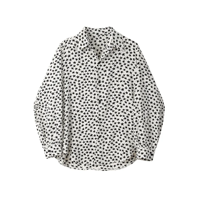 

Men Spring Summer New Star Print Long Sleeve Casual Shirt Male Vintage Fashion Streetstyle Hip Hop Dress Shirt