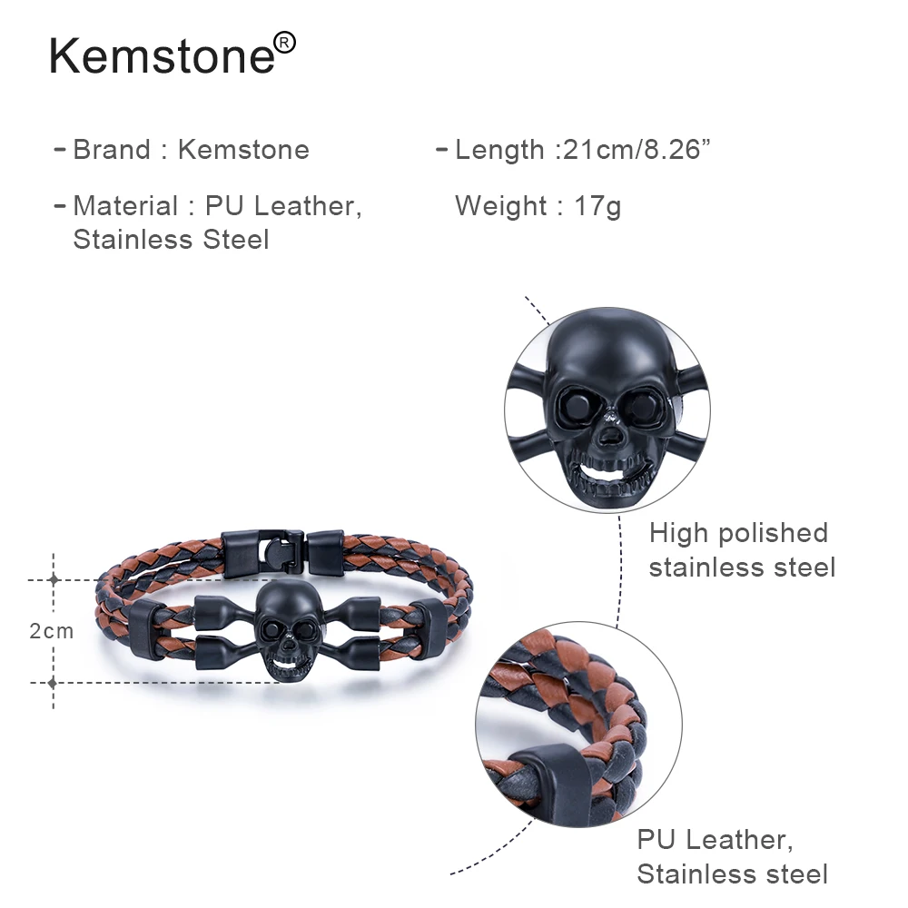 Мужской винтажный браслет с шармом Kemstone коричневый черный из искусственной кожи