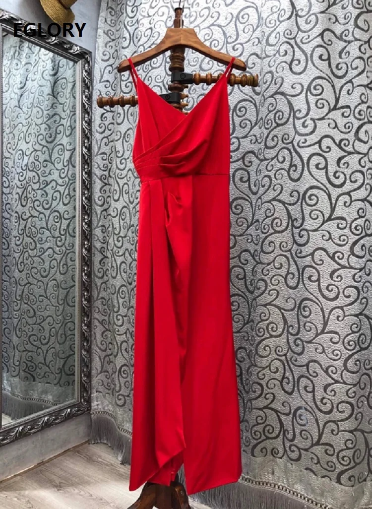 2020 Autumn Winter Fashon Red Long Dress High Quality Christmas Party Ladies Sexy Backless Pleated Casual Club Maxi Dress Long