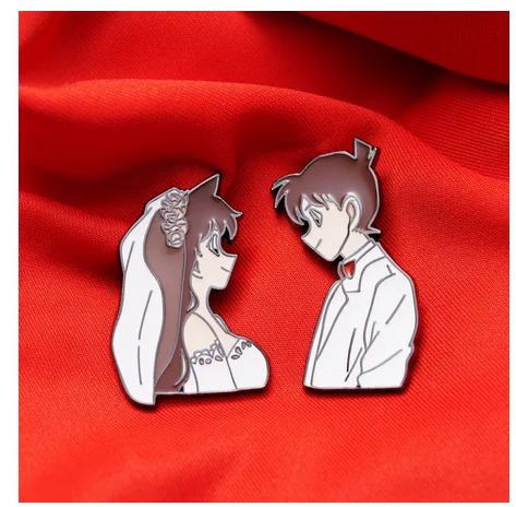 

Anime Detective Conan Case Closed Kudou Shinichi Mouri Ran Wedding Series Metal Badge Button Brooch Pins Collection Souvenir