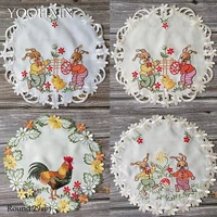 hot round easter chicken rabbit satin embroidery lace table place mat cloth pad cup coaster placemat doily kitchen accessory