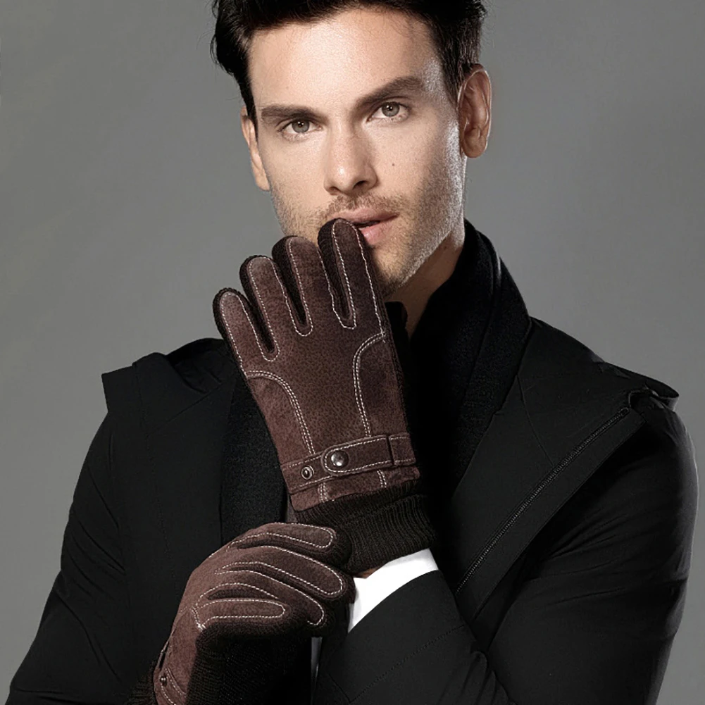 Мужские зимние перчатки из искусственной кожи с сенсорным экраном толстые для