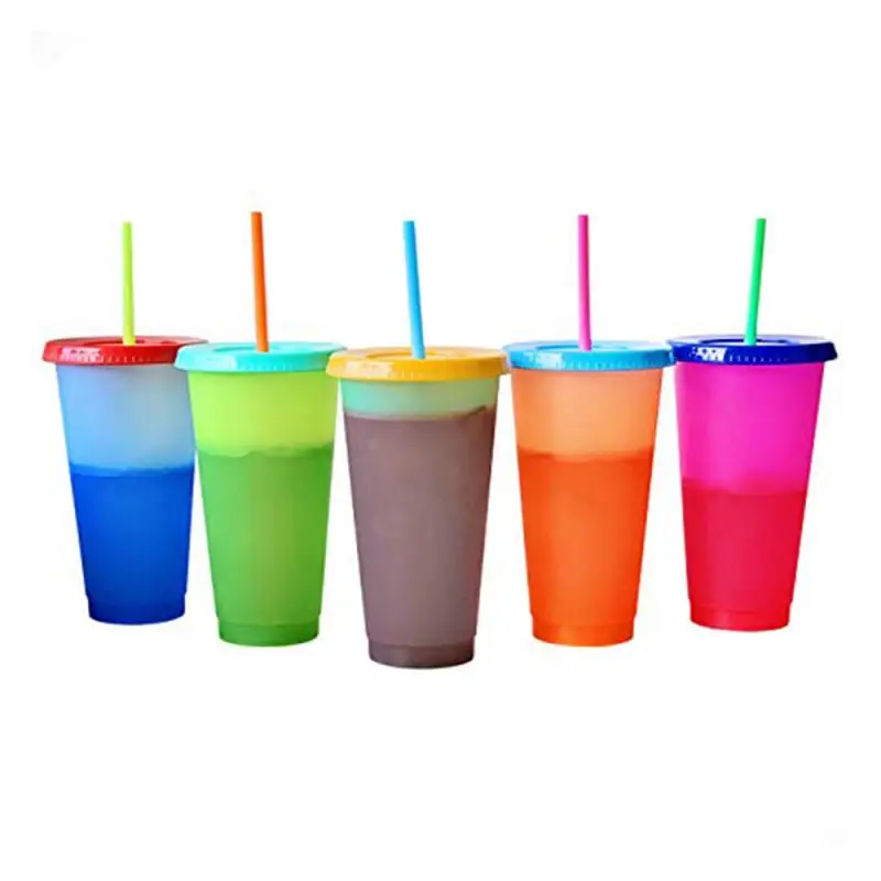 

710ML Plastic Cup Magical Color Change Cups Reusable бутылка для вод Color Changing Tea Coffee Cup Mug Water Bottles With Straws