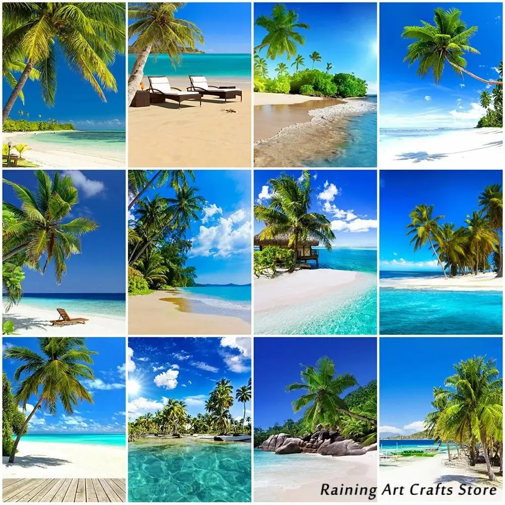

5D алмазная живопись «сделай сам», кокосовое дерево, полная вышивка, наборы для вышивки крестиком, морской пейзаж, мозаичные картины ручной р...