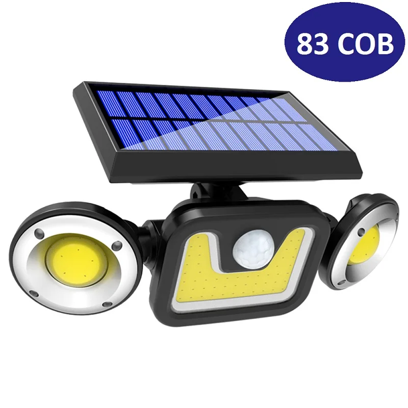 

Светодиодный Поворотный Настенный светильник на солнечной батарее, водонепроницаемый светильник с 3 головками и датчиком движения, для ули...