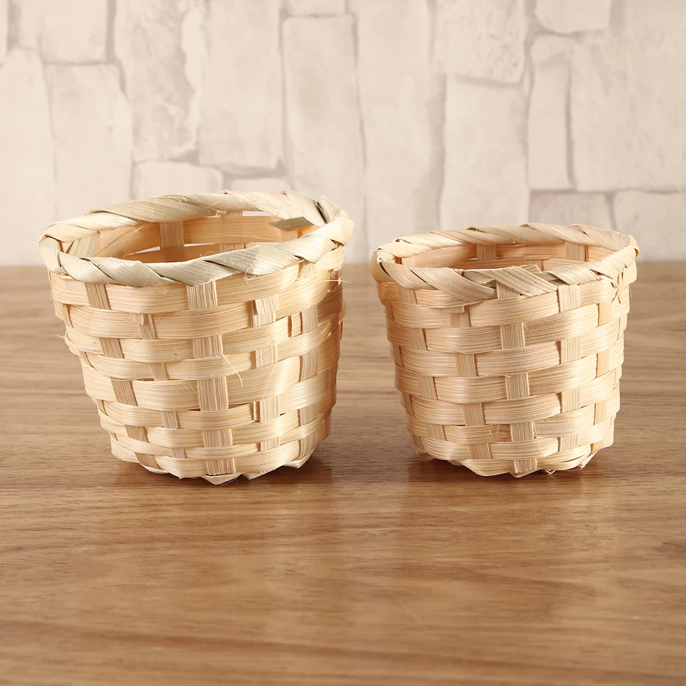 1PCs Small Basket Desktop Finishing Home Storage Bamboo Weaving Products Sundries Organizer Rattan Plant Box Wicker | Дом и сад