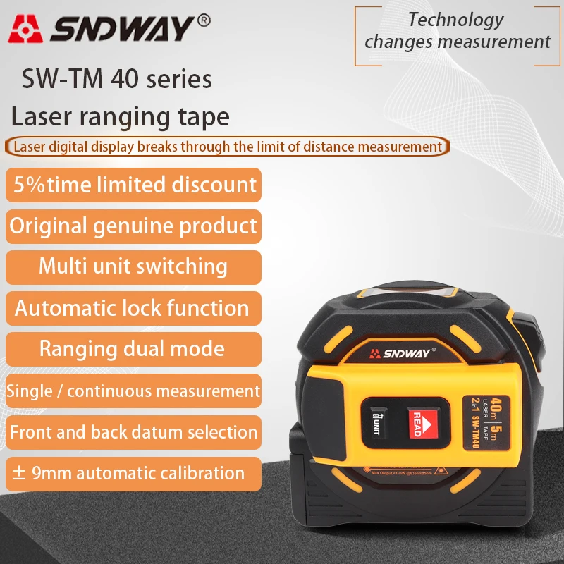 

SNDWAY SW-TM40 40m Digital Backlight Rangefinder Meter Smart Laser Multi Function Tape Measure