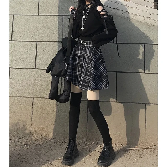 Black Japanese sweet girl raw cute cat ears hooded sweater high waist skirt spring suit two-piece women's clothing 3