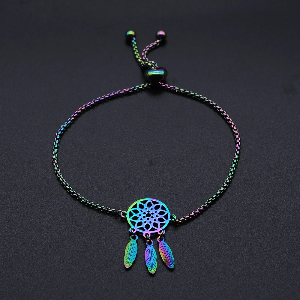 100% из нержавеющей стали Радужный красочный Ловец снов шарм браслеты для женщин