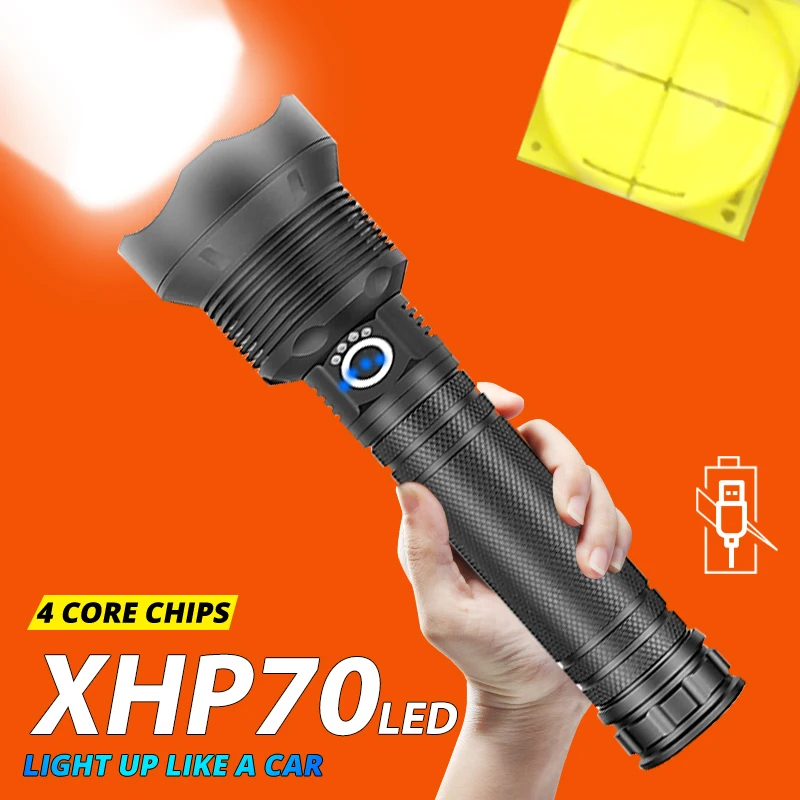 Мощный светодиодный фонарик XHP70.2 водонепроницаемый перезаряжаемый зуммируемый