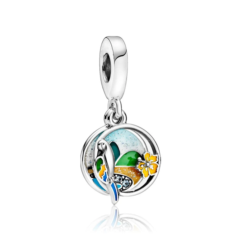

Cute Colorful Enamel Flower Parrot Pendant DIY Fit Original Pan Charms Bracelet Women Love Brazil Beach Beads for Jewelry Making