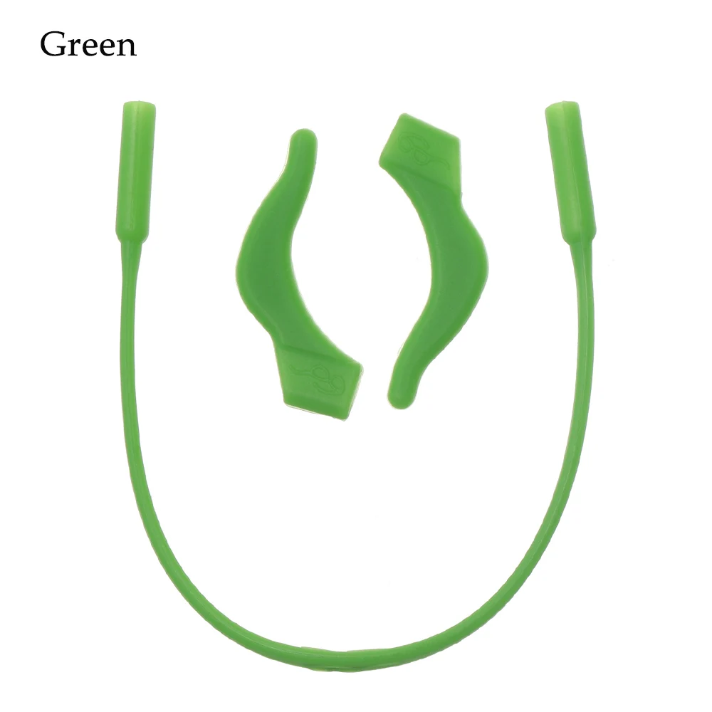 green 1 комплект, детские силиконовые очки, ремешок, ушные крючки, шнурок для очков, очки на веревке, держатель, спортивные очки, аксессуары, новинка - Цвет: green