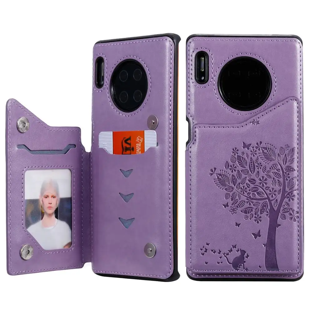 

PU Leather Wallet Case For Huawei Mate 30/Mate 30 Pro Shockproof Card Slot Kickstand Embossing Cat tree Phone Back Cover