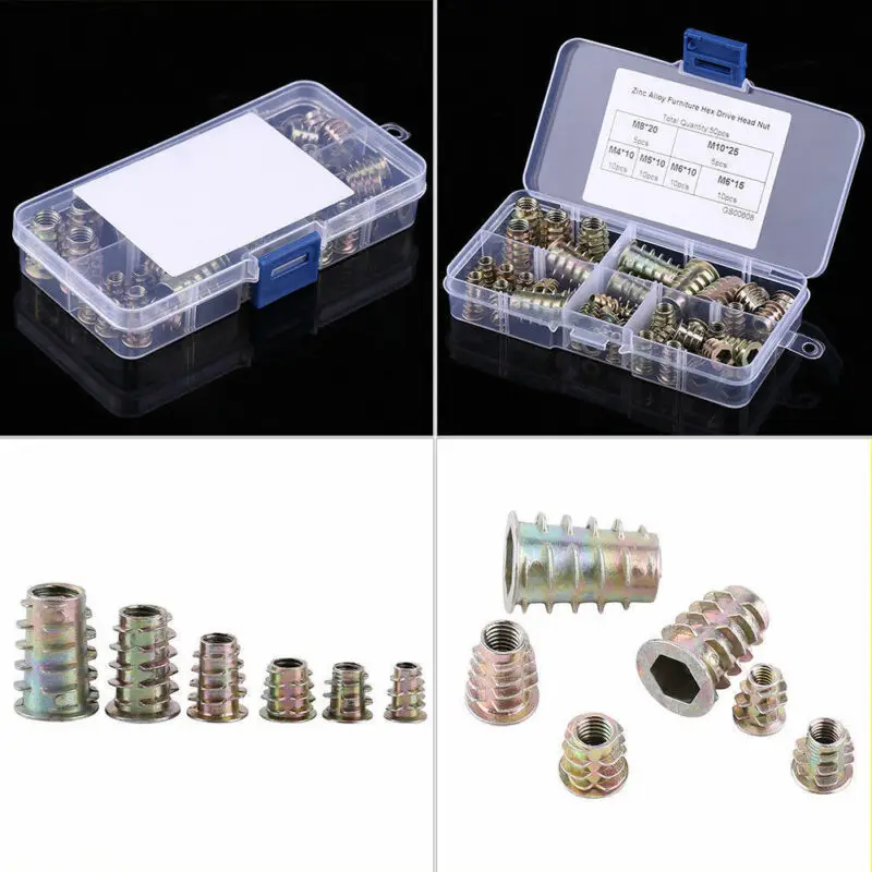 

50x M4/M5/M6/M8/M10 Zinc Alloy Hex Socket Screw-in Threaded Insert Nuts Kits yfq