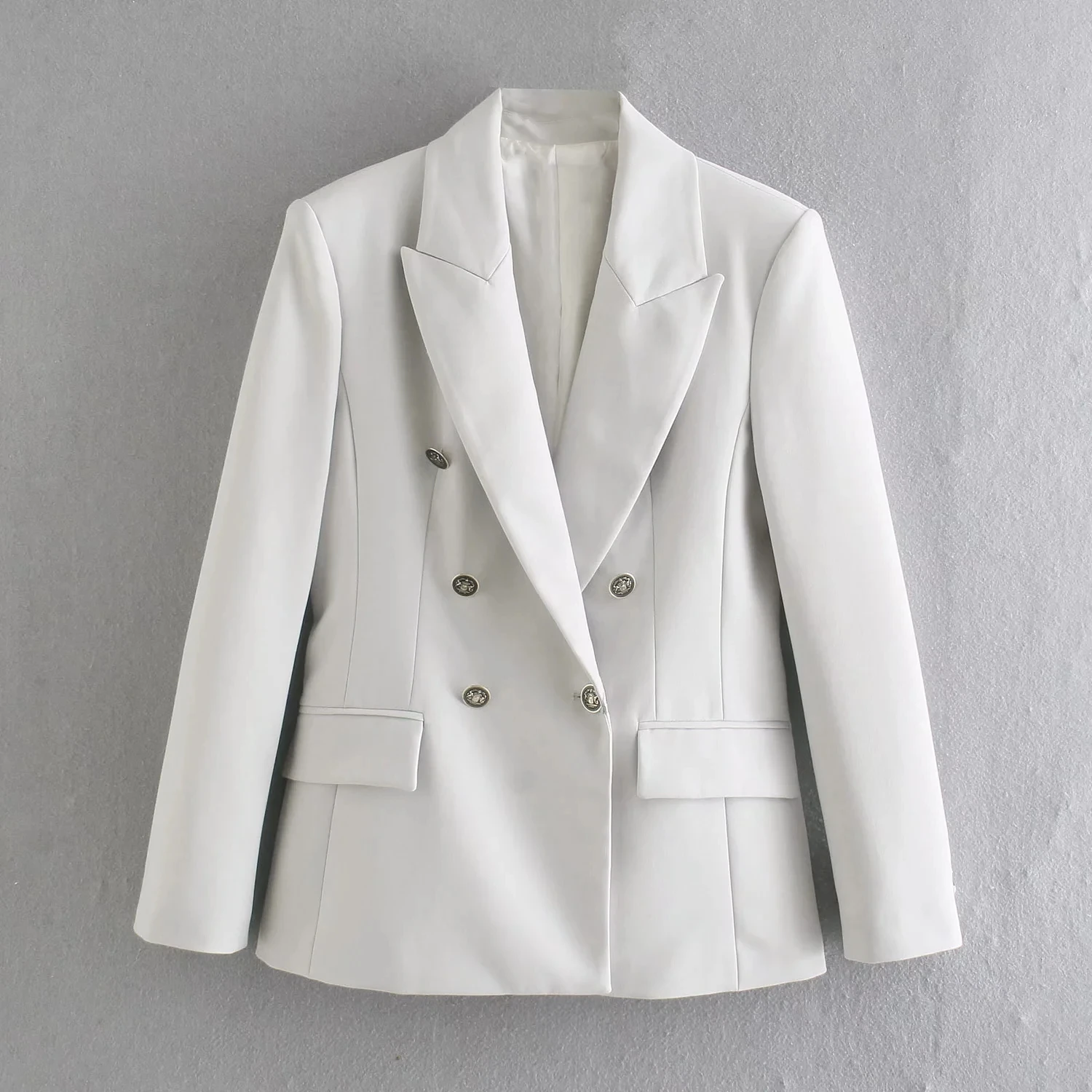 

Xitimeao Women Fashion With Metal Buttons Blazers Coat Vintage Long Sleeve Back Vents Female Outerwear Chic Tops
