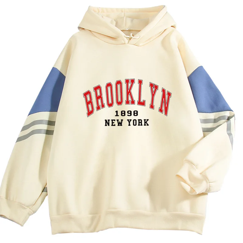 Vintage Hoodie Brooklyn 1898 New York Kpop Casual Long Sleeve Pullover Top Brooklyn Fashion Harajuku Couple Sweatshirt