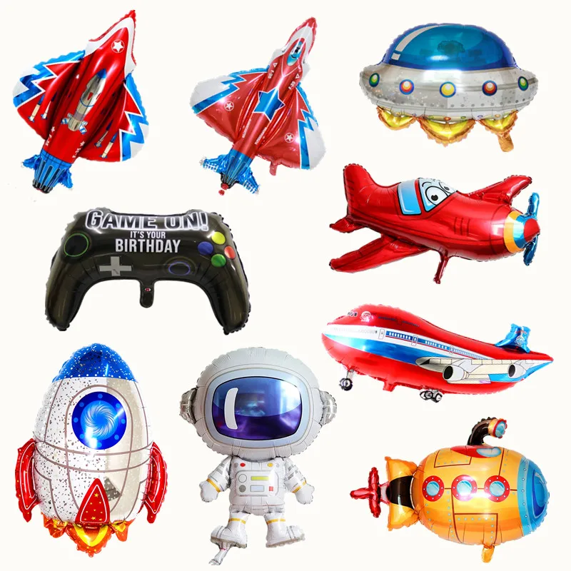 

1 Piece of UFO Submarine Airplane Rocket Astronaut Space Aluminum Foil Balloon Iarge Game Handle Children's Toy Gift