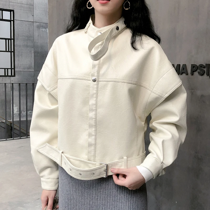 Новая Осенняя женская куртка из искусственной кожи с рукавом летучая мышь