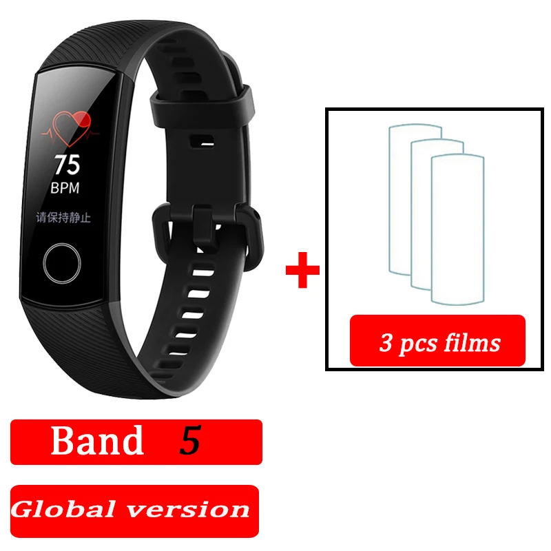black GL band5 3film Honor Band 4 band 5 умный Браслет 50 м водонепроницаемый цветной сенсорный экран пульсометр сна оснастка умный Браслет - Цвет: black GL band5 3film