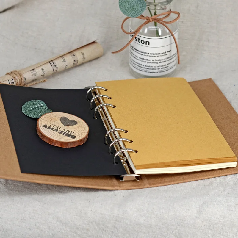 

Organizer A5 A6 A7 Black Kraft Paper 6-Holes Loose-leaf Spiral Notebook Journals Kawaii Blank Coil Notepad Schedule Stationery