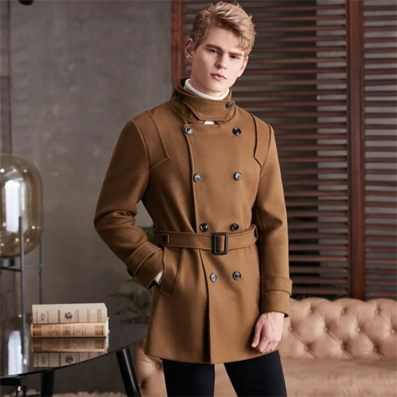 

Шерстяное пальто с воротником-стойкой, мужская куртка, классический стиль, Осень-зима 2021, новая роскошная облегающая одежда