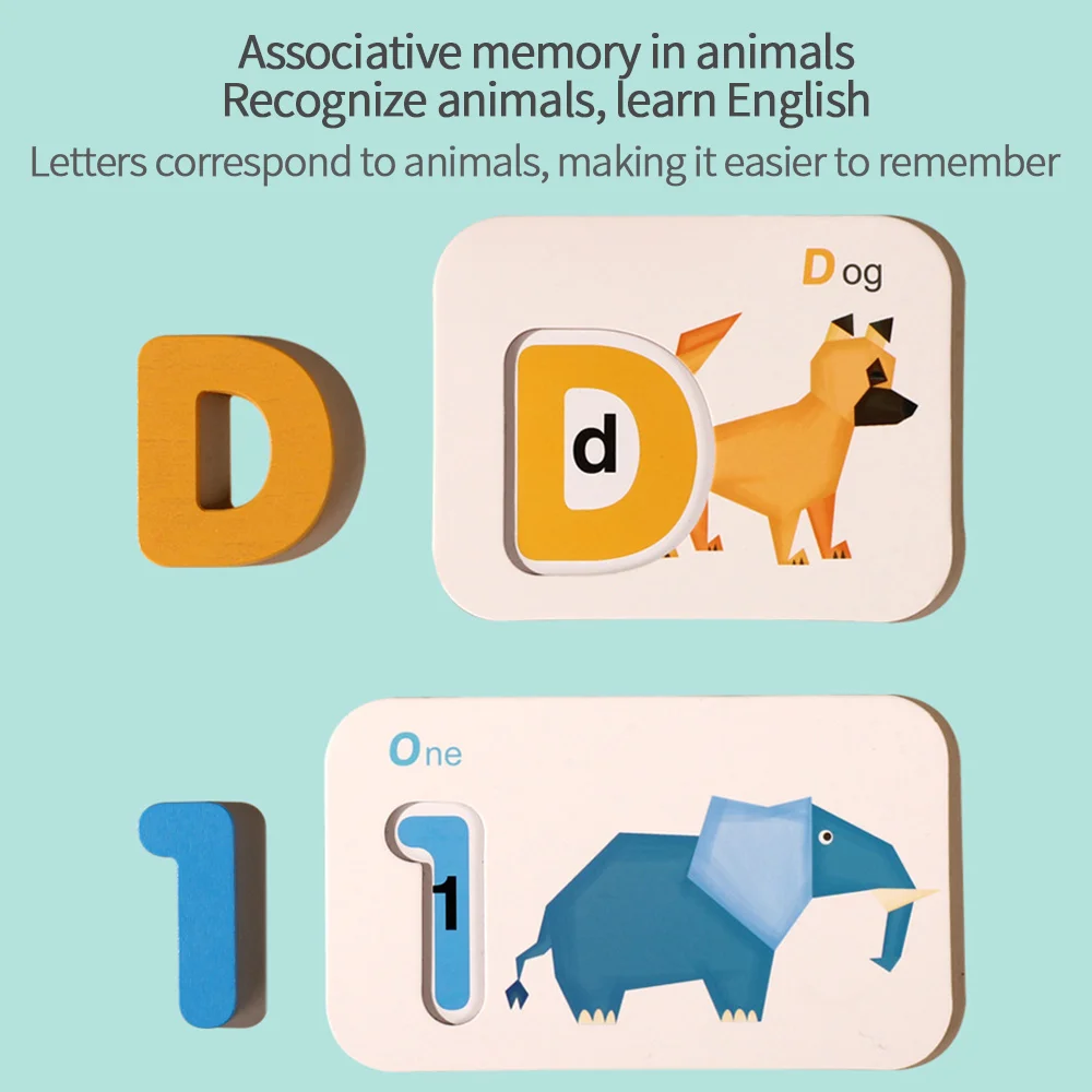 

3D Abc Alphabet Number Match Jigsaw Puzzles Letters Building Blocks Pairing Animals Cards Recognition Educational Montessori Toy