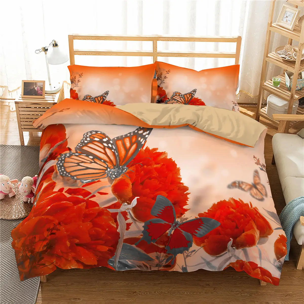 

Стёганое одеяло крышки 3D бабочки и цветочным принтом 2/3 шт. мягкой пододеяльник наволочка взрослых Queen King EU/US/AU Размеры Постельное белье