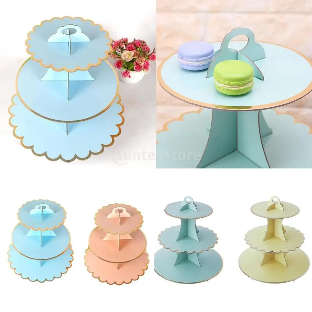 

3 Tier Cardboard Afternoon Tea Cupcake Cake Stand Birthday Party 4 Colors Dessert Display Stand Pastry Serving Platter