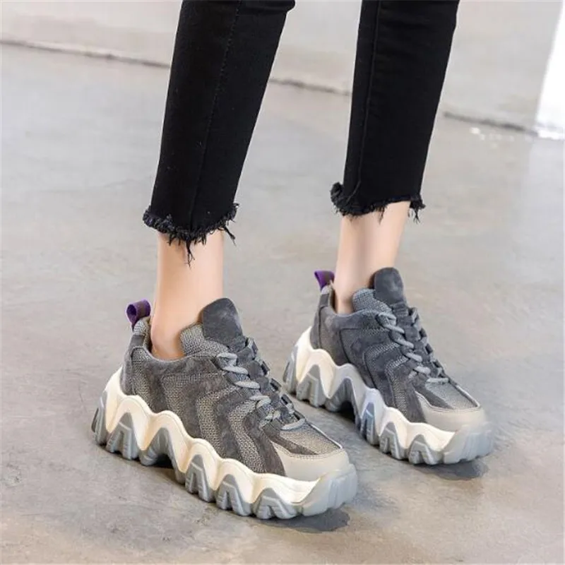 

ZXRYXGS Brand Shoes Genuine Leather Mesh Splice Women Sneakers Shoes Casual Thick Bottom Platform Shoes Plus Velvet Winter Shoes