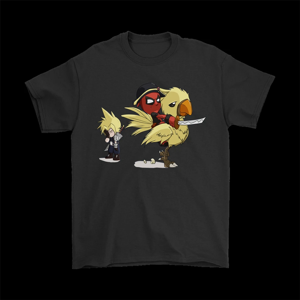 Черная футболка Дэдпул Фэнтези Vii для верховой езды Chocobo Final Fantasy Parody оверсайз с