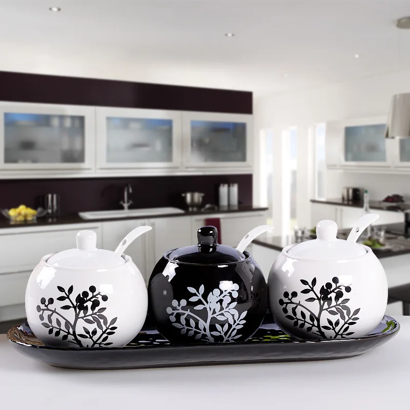 Креативная керамическая банка для приправ комплект из трех предметов кухонная