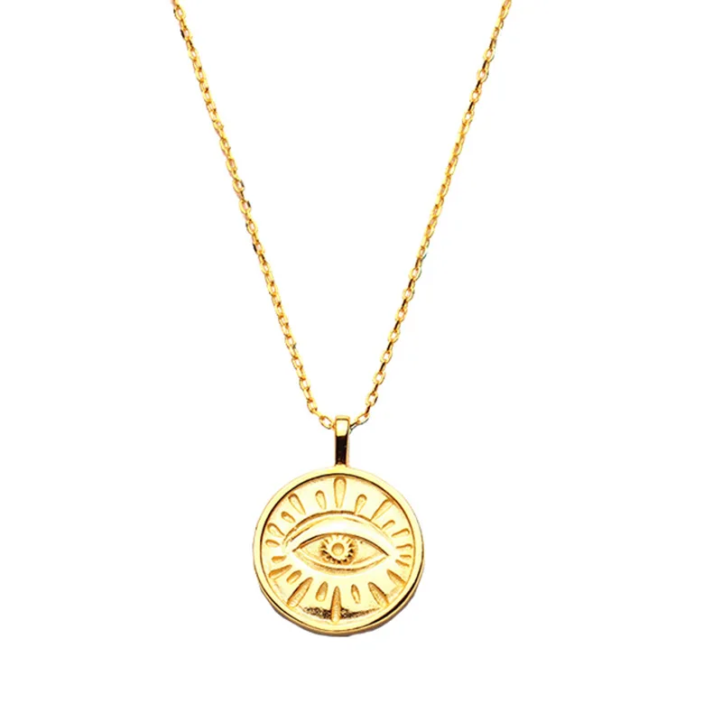 

CH-971 Double Angel Eye Necklace Female Golden Trend Retro Round Brand Clavicle Chain Cold Wind Ins Hip Hop Necklace