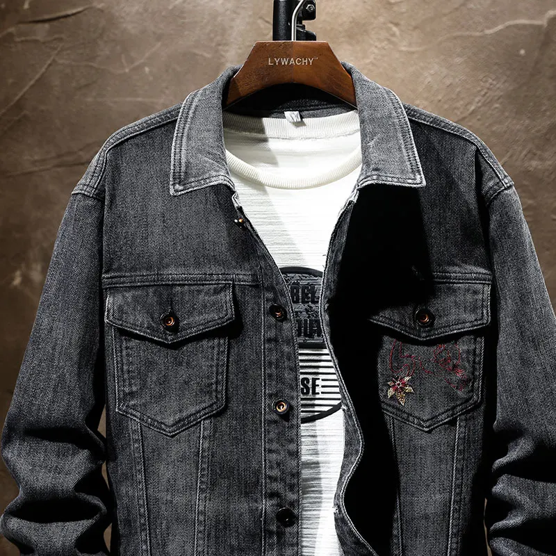 Куртка мужская джинсовая с вышивкой китайского тигра винтажная Повседневная
