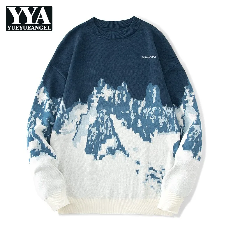 

Autumn Winter New Men Knitting Tops O-Neck Pullovers Warm Jacquard Sweaters Full Sleeve Loose Black Casual Sweater Male M-3XL