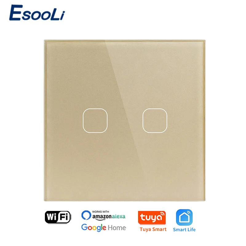 EsooLi Tuya Smart Life Стекло Панель EU/UK Стандартный сенсорный переключатель нулевой/один